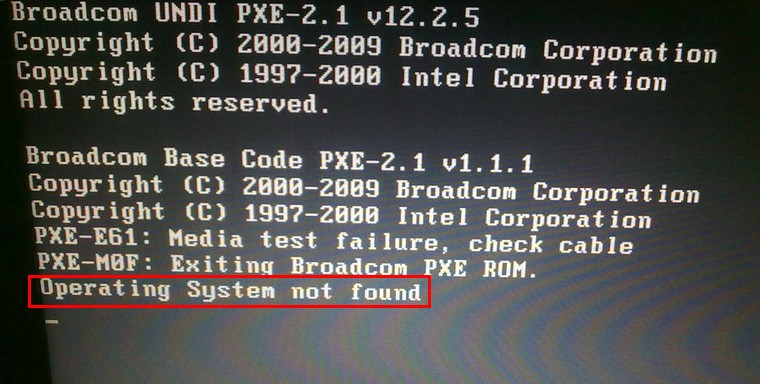 WinPE系统重启出现"operating system not found"
